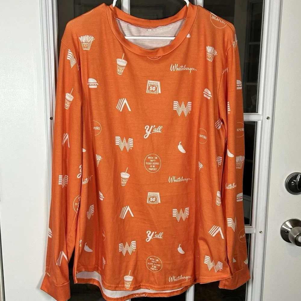 Whataburger All Over Print Pajama Lounge Top Size‎ Large Orange